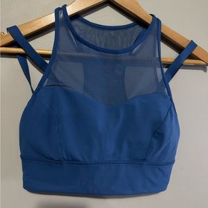 Blue Mesh Panel Sports Bra